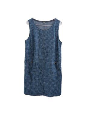Tommy Hilfiger Chambray Denim Dress Polka Dot Pockets Sleeveless Shift Sz 14